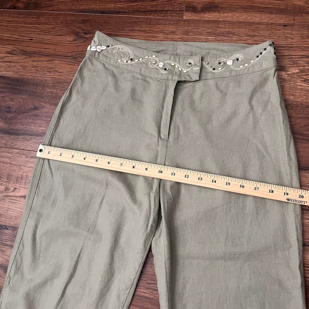 Vintage Green Linen Blend Capri Pants Beaded Women S Resort Coastal Grandma Boho - Picture 5 of 8